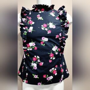 Express Floral Ruffle High Collar Sleeveless Top Size Medium